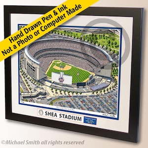 Shea Stadium Wall Art – New York Mets Pen and Ink Drawing - NY Mets Baseball Fan Gift
