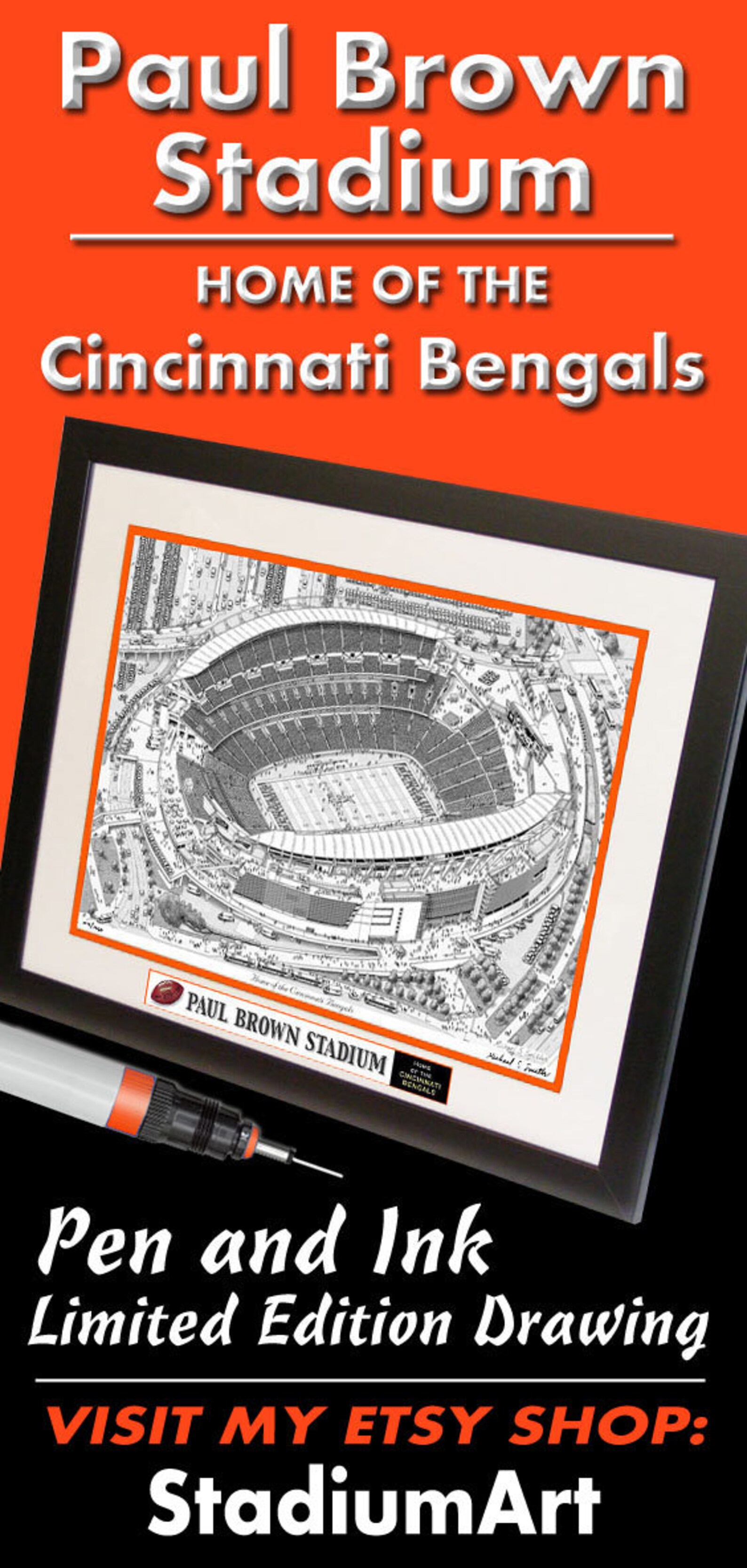 Cincinnati Bengals Art Paul Brown Stadium Art Print Bengals - Etsy
