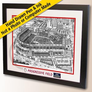 Cleveland Progressive Field Wall Art – Cleveland Baseball Pen and Ink Stadium Drawing, Baseball Fan Gift