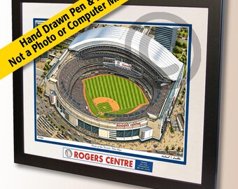 Rogers Centre Wall Art – Toronto Blue Jays Pen and Ink Stadium Drawing - Baseball Fan Gift