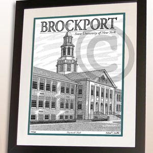 SUNY Brockport hand signed wall art print, Brockport alumni graduation gift, Brockport poster art sign