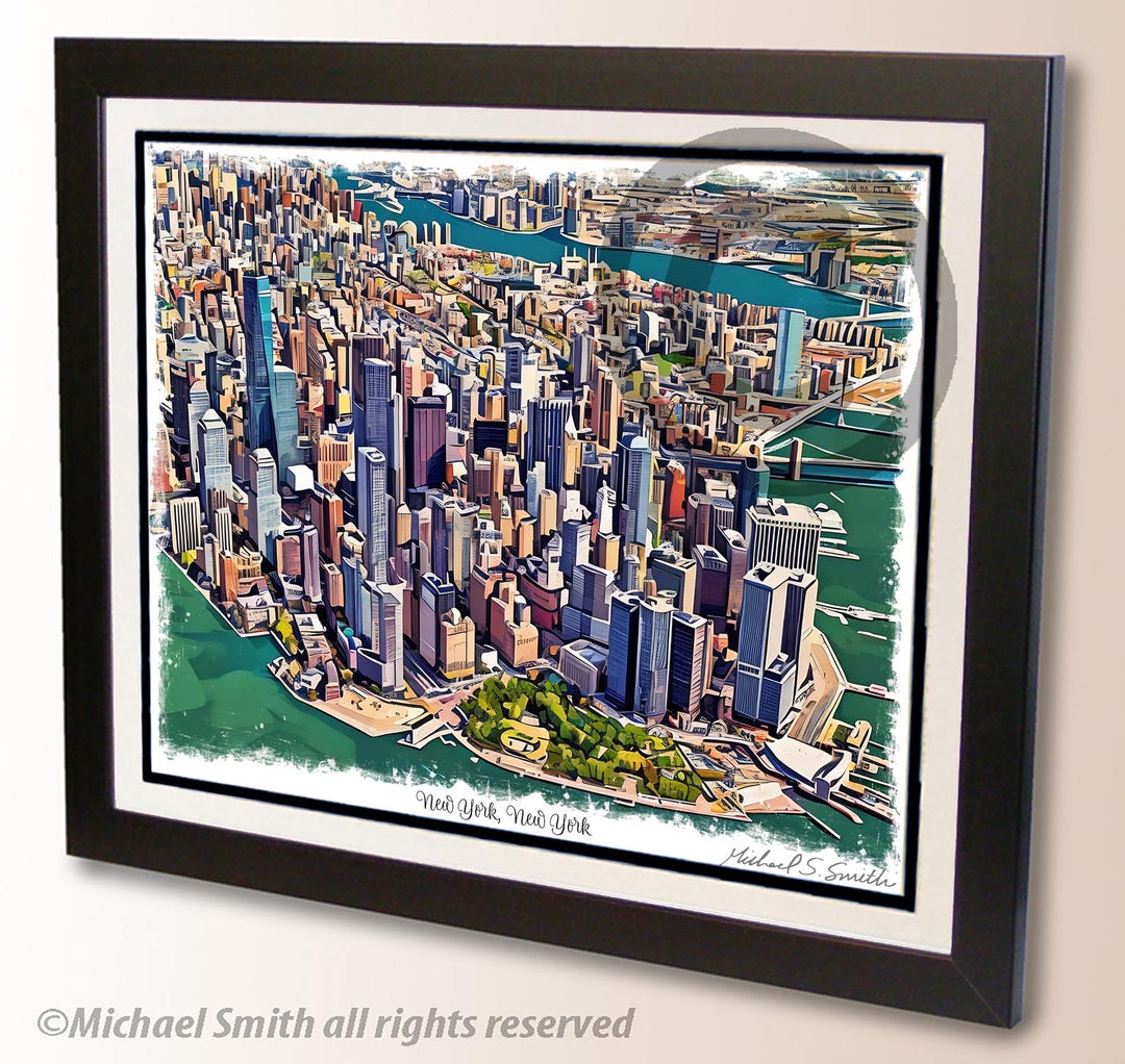 New York City Skyline Wall Art Print - Artistic Cityscape Poster - Hand ...