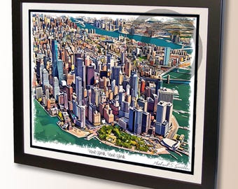 New York City Skyline Wall Art Print - Artistic Cityscape Poster - Hand Signed by the Artist