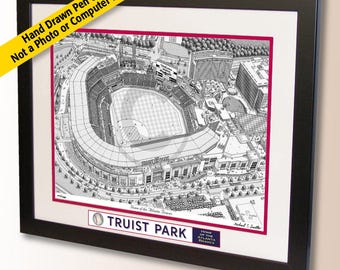 Truist Park Wall Art – Atlanta Braves Pen and Ink Stadium Drawing - Baseball Fan Gift