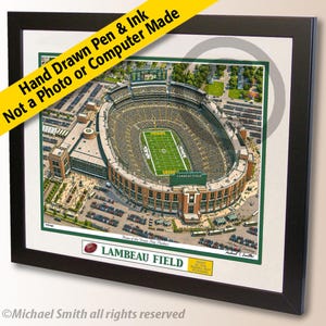 Lambeau Field Wall Art – Green Bay Packers Pen and Ink Stadium Drawing - Football Fan Gift