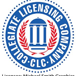 May include: Blue and red Collegiate Licensing Company logo with a white building and a laurel wreath. The text reads "Collegiate Licensing Company - CLC"