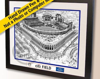 Citi Field Wall Art - New York Mets Stadium Pen and Ink Drawing - Baseball Fan Gift