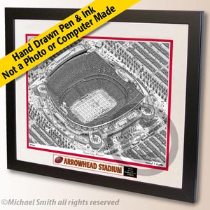 GEHA Field at Arrowhead Stadium Wall Art – Kansas City Football Pen and Ink Stadium Drawing, Football Fan Gift