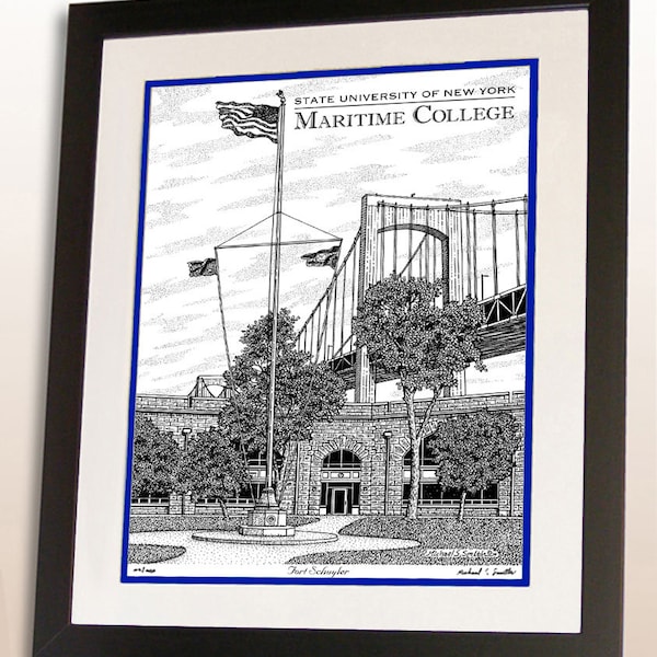 SUNY Maritime College hand signed wall art print, SUNY Maritime alumni graduation gift, Maritime poster art sign