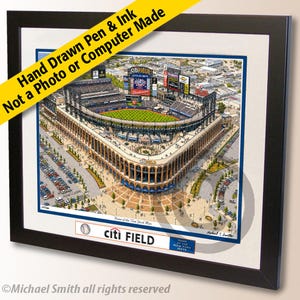 Citi Field Wall Art - New York Mets Stadium Pen and Ink Drawing - Baseball Fan Gift
