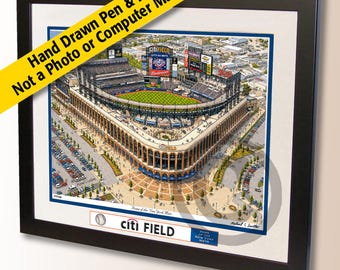 Citi Field Wall Art - New York Mets Stadium Pen and Ink Drawing - Baseball Fan Gift