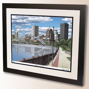 Rochester NY Skyline art print, Vintage City of Rochester landmark poster wall art sign, Rochester gift idea