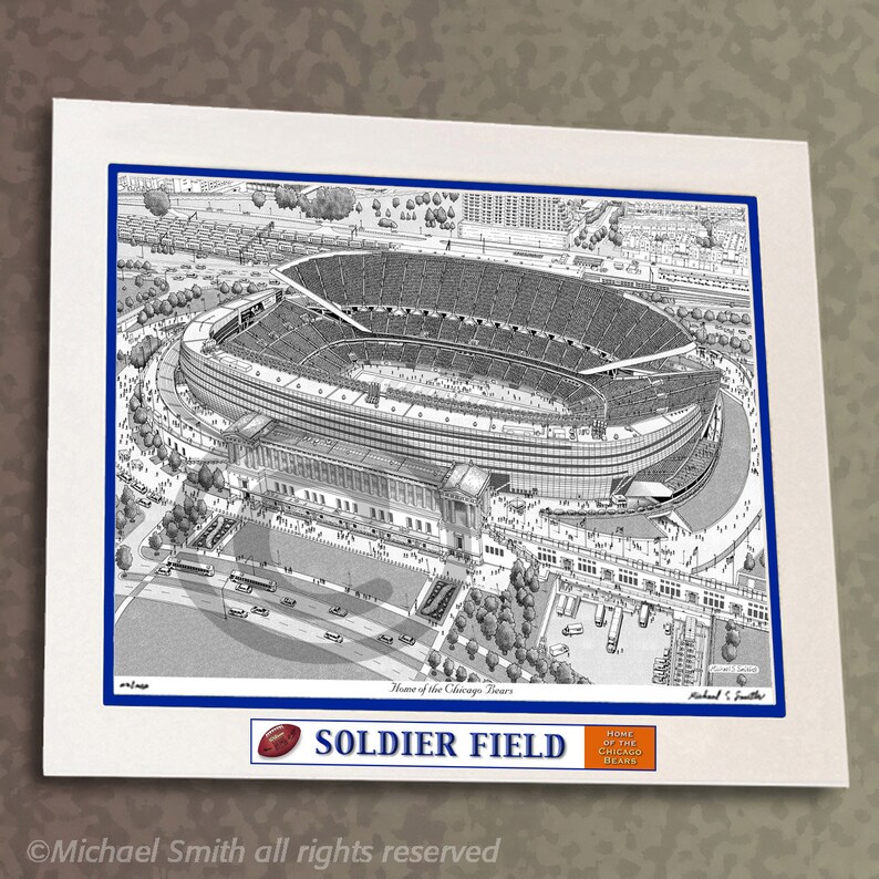 Chicago Bears Art Soldier Field Art Print Chicago Bears Fan Etsy