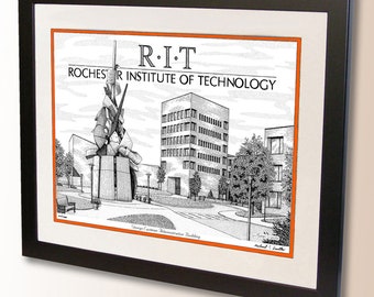 RIT - Rochester Institute of Technology Wall Art - Graduation gift - Hand Signed Pen & Ink Drawing