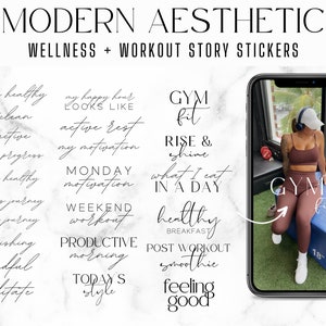 120+ Modern Aesthetic Black and White Wellness Workout Gym Fitness Instagram Story Stickers | IG Story, IG Reels, Health Wellness Lifestyle