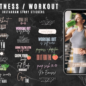 Fitness Gym Instagram Story Stickers | 56 Workout Story Stickers, Fitness Story Stickers, Story Elements, Instagram Stickers, Beige, Netural