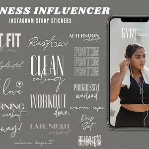 44 Workout Fitness Influencer Blogger Instagram Sticker Pack | Instagram Story Stickers, Fitness, Gym Girl, IG Elements, Fitness Words Insta