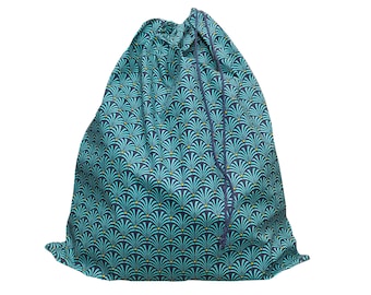 Laundry bag laundry bag cotton fabric turquoise blue fan pattern