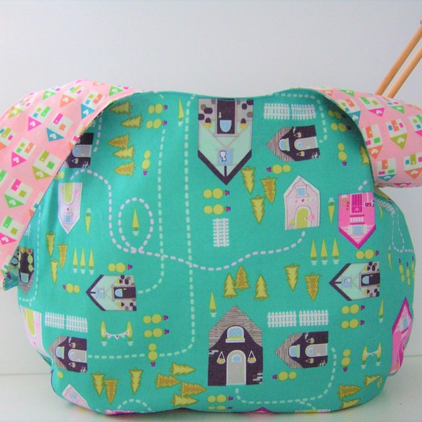 Free Shipping Canada! All-purpose Reversible Japanese Knot Project Bag Large Size Storybook Lane Andover Quilt Fabrics