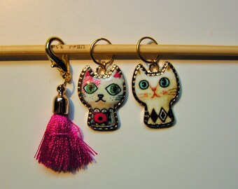 Free Shipping! Snag-free Stitch Marker Set Cat Charm Removable Tassel!