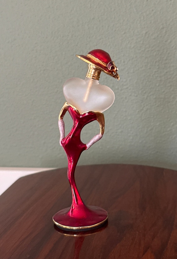 Rare Art Deco Lady in Red Hat Figural Perfume Bott