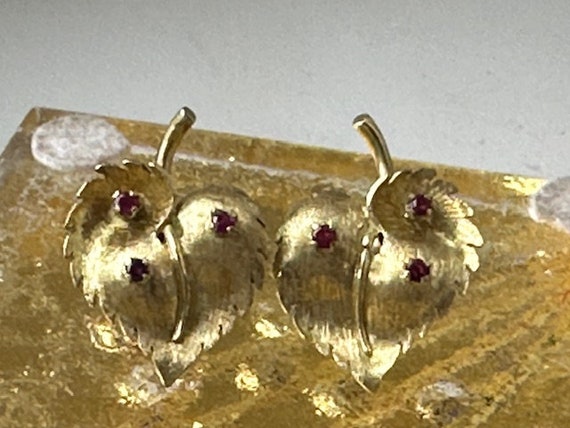 Beautiful Mid Century Modern 14k Gold and Ruby Le… - image 7