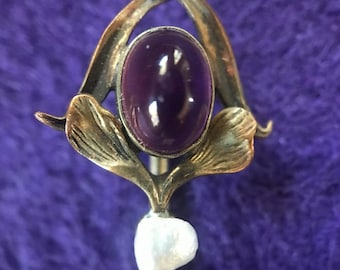 Antique Enamel Gold Forget me Not Love Knot Stickpin