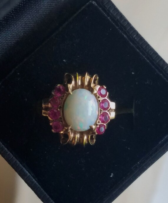 Gorgeous Art Deco Opal and Ruby Ring in Gold 1930… - image 7
