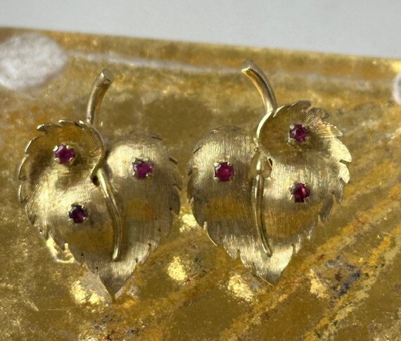 Beautiful Mid Century Modern 14k Gold and Ruby Le… - image 9