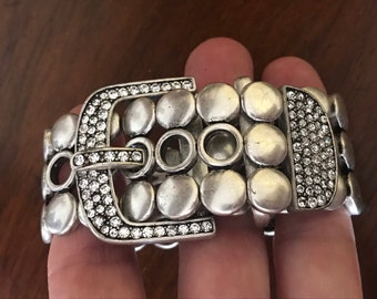 Glamorous Silver Bracelet with Rhinestone Buckle