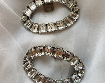 Vintage MUSI Baguette Rhinestone Shoe Buckles Art Deco Bridal