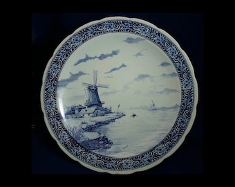 Magnificent DELFT Blue White Windmill Charger Artist Chattel