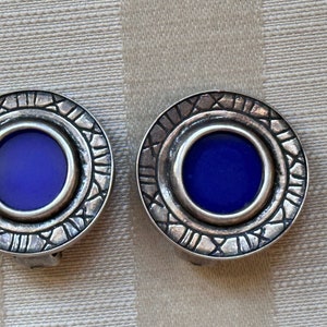 Vintage Sterling Button Earrings with Roman Numeral Dial Lapis