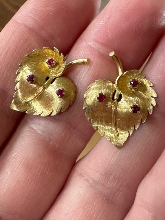 Beautiful Mid Century Modern 14k Gold and Ruby Le… - image 3