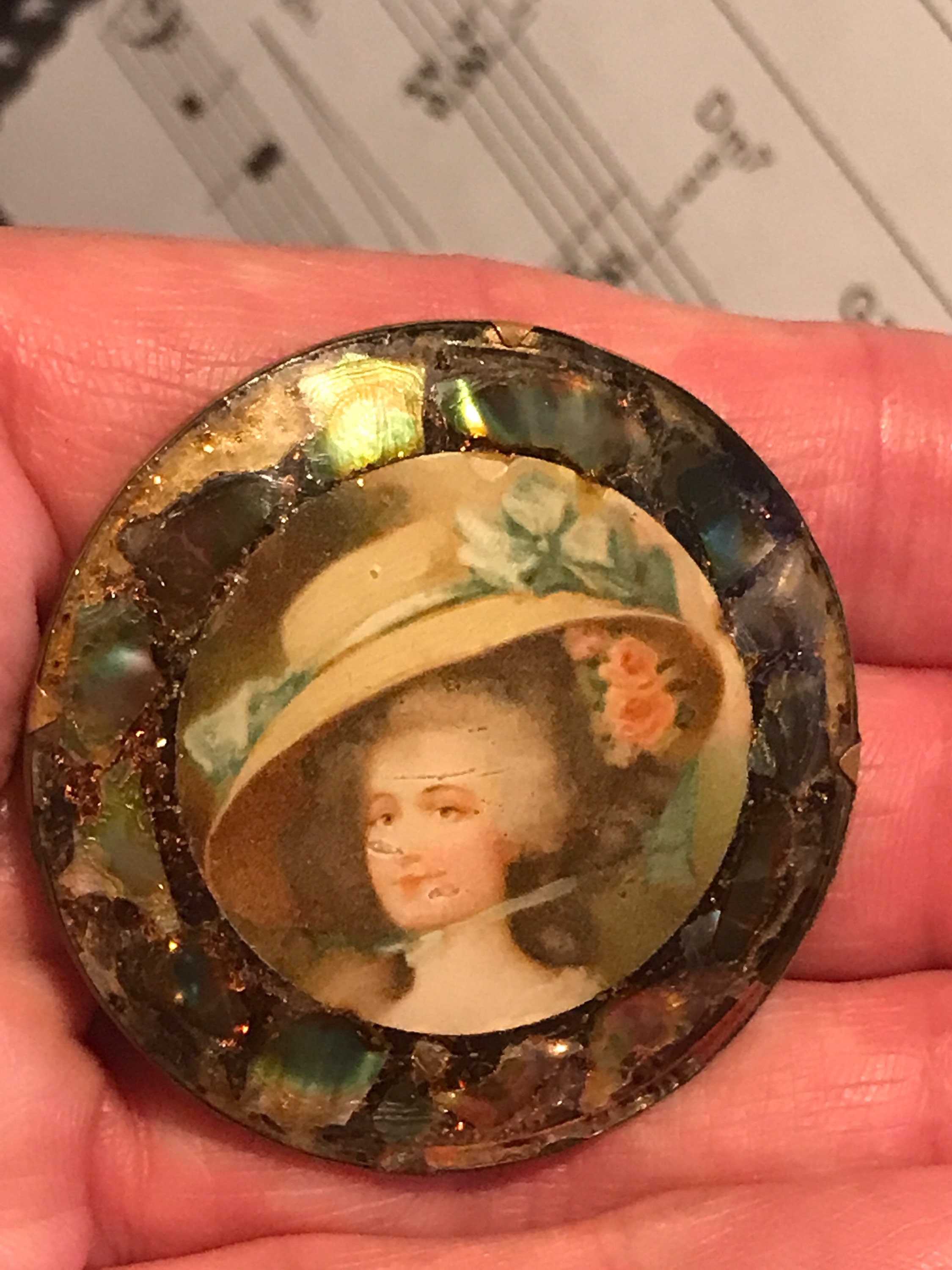 Unusual Victorian Abalone Découpage Portrait Pin - Etsy