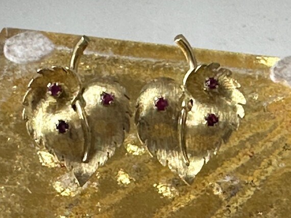 Beautiful Mid Century Modern 14k Gold and Ruby Le… - image 4