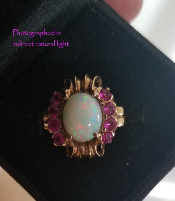 Gorgeous Art Deco Opal and Ruby Ring in Gold 1930… - image 6