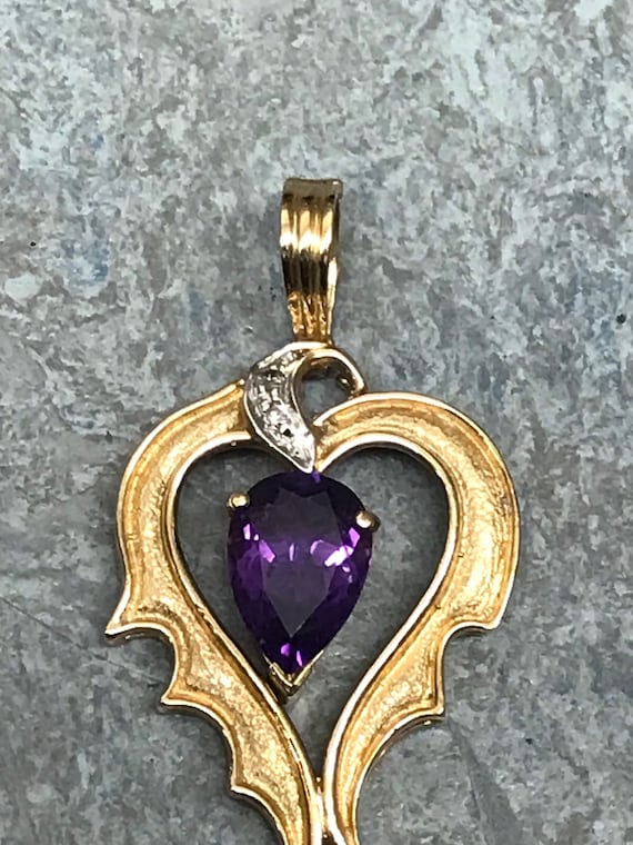 Romantic 14k Purple Amethyst Diamond Heart Pearl E