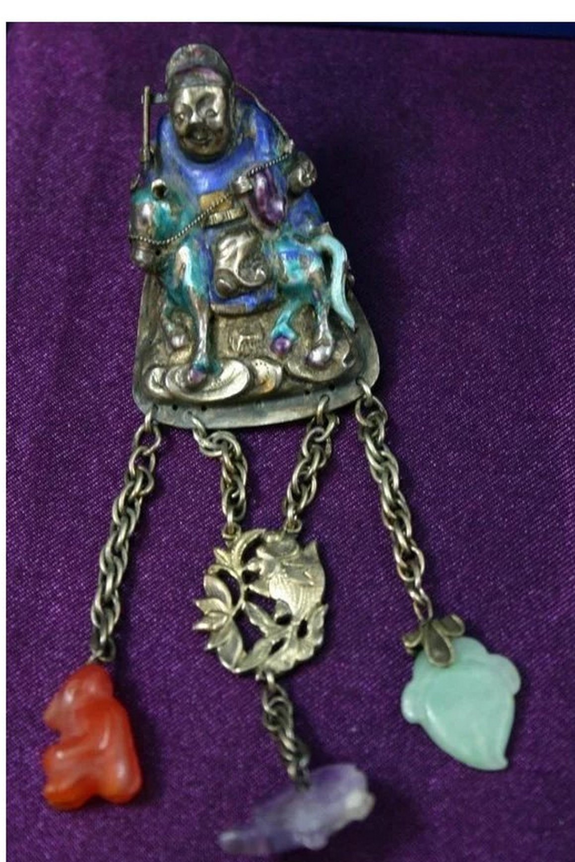 Grande Broche En Argent Et Jade De Chine - Bijou Vintage Asiatique