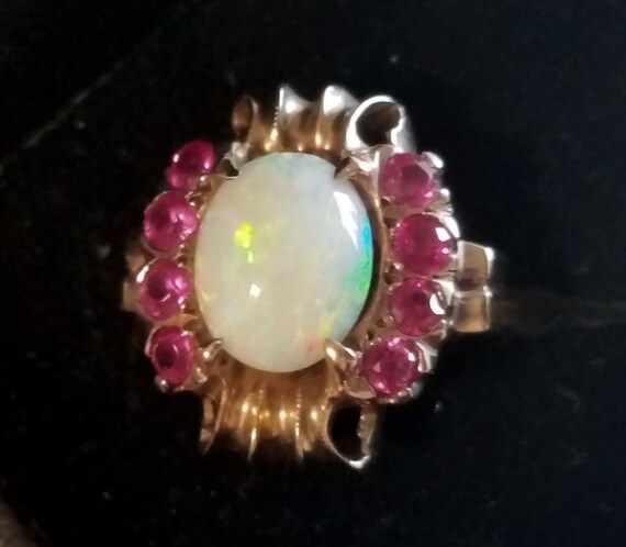Gorgeous Art Deco Opal and Ruby Ring in Gold 1930… - image 3
