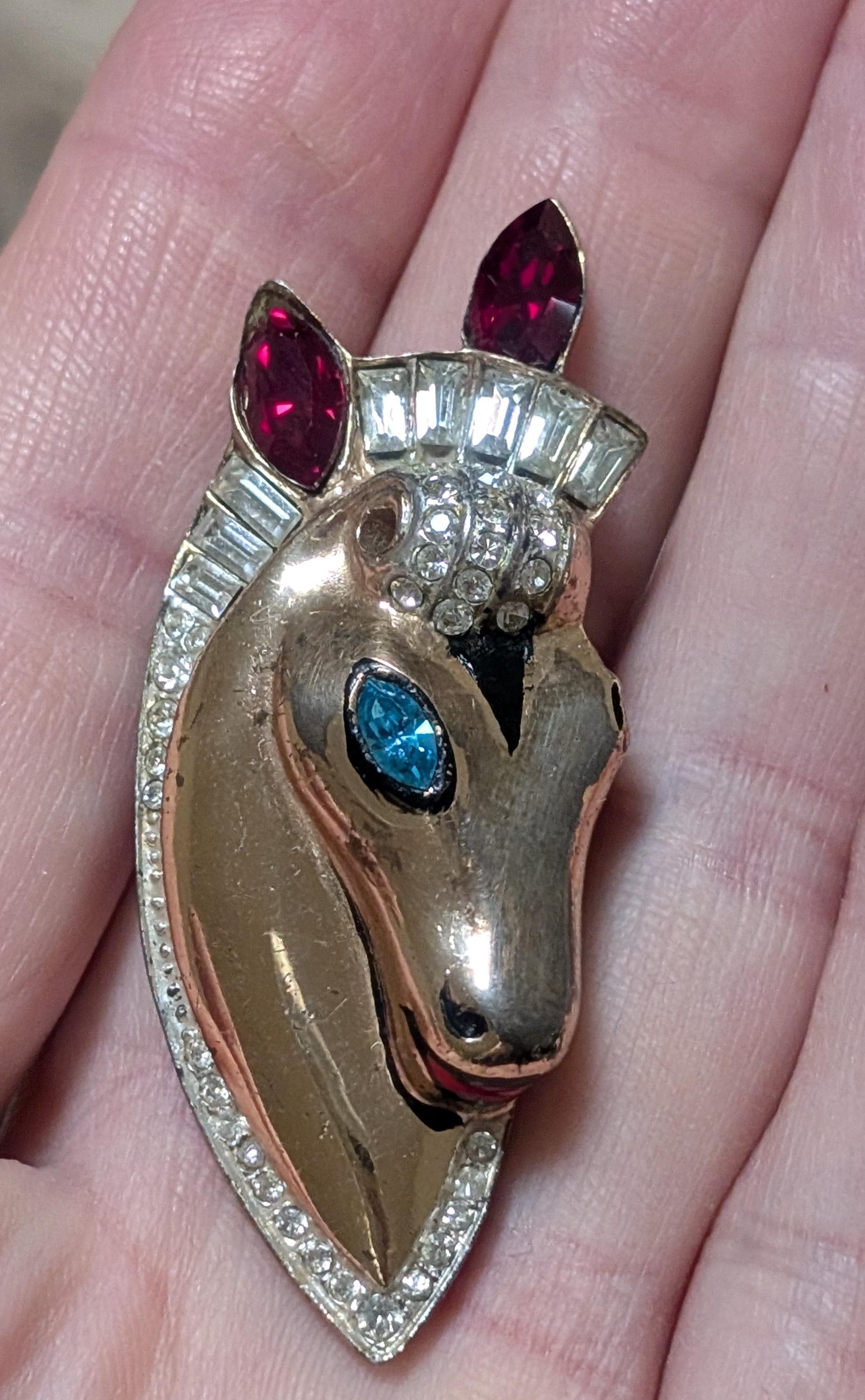 fumi様☆4944 CORO Adolph Katz ヴィンテージブローチ Vintage COROCRAFT Jeweled Horse Fur Clip Vermeil Sterling ADOLPH