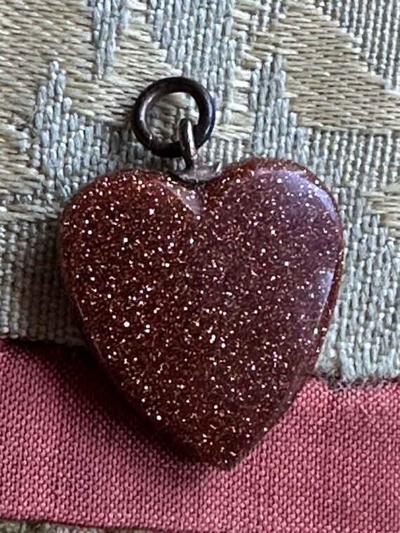 Victorian Goldstone Heart Pendant Charm Valentine - image 5