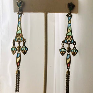 Fenomenal RARE par de antiguos pendientes de araña de estilo art nouveau francés ~ Plique a Jour firmados