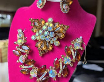 Sparkling JULIANA DeLizza & Elster Aurora Borealis Earrings Brooch Bracelet Book Pieces MINT!