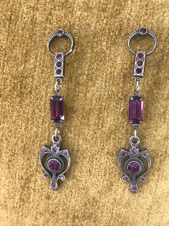 Vintage Art nouveau Purple Rhinestone Dangle Earri