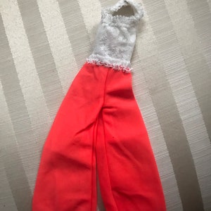 Vintage Barbie Mode 1973 # 7746 Hot Orange Palazzo Halter Hosenanzug mit Spitze Mieder