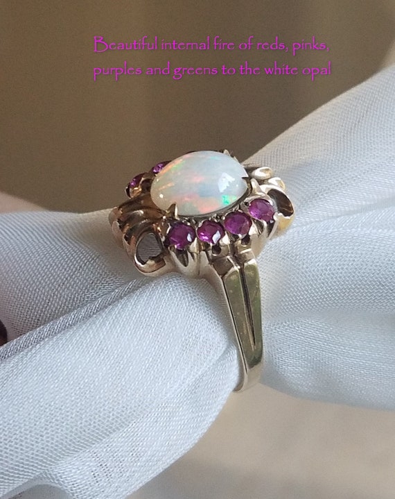 Gorgeous Art Deco Opal and Ruby Ring in Gold 1930… - image 4