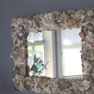 Designer Shell Framed Mirror: Coastal Beach House Decor (28x24)