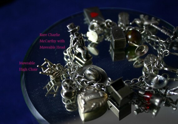 Vintage Sterling Silver Charm Bracelet: 1940s Mec… - image 2