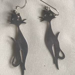 Cool Atomic Mod Century Kitty Cat Sterling Earrings